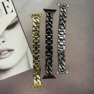 بند فلزی کارتیر نگین‌دار مناسب اپل واچ ، طراحی تک‌بافت با جلوه‌ای لوکس